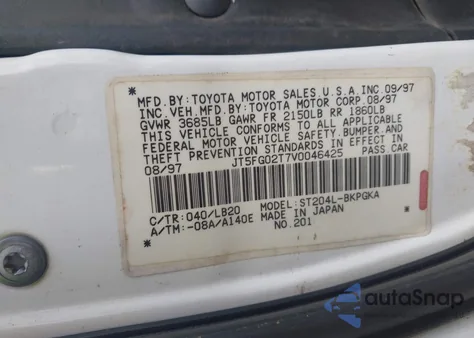 1997 Toyota Celica Gt из США, поврежденный, VIN JT5FG02T7V0046425